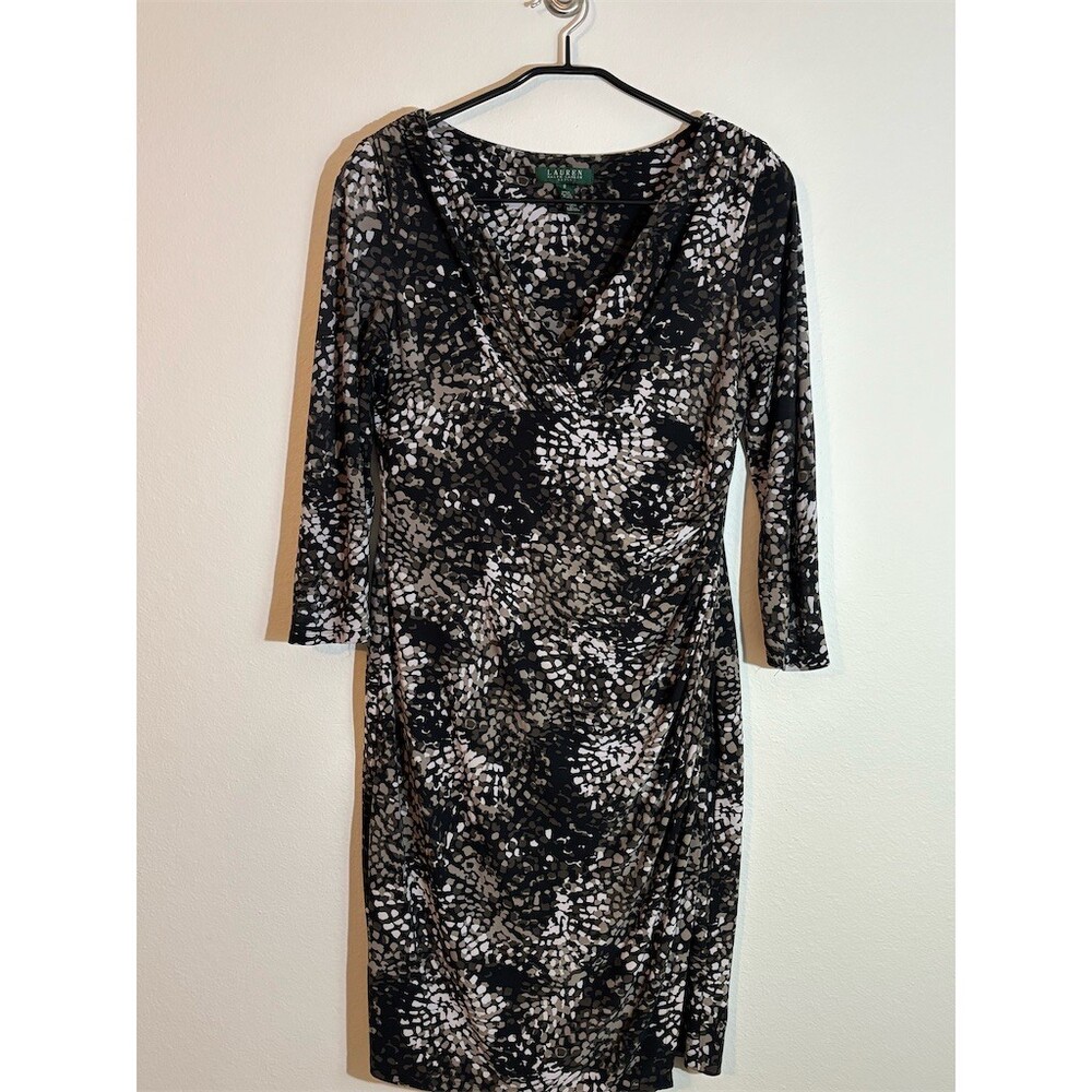 Lauren Ralph Lauren Dress Womens Size 8 Knee Length Faux Wrap Sheath